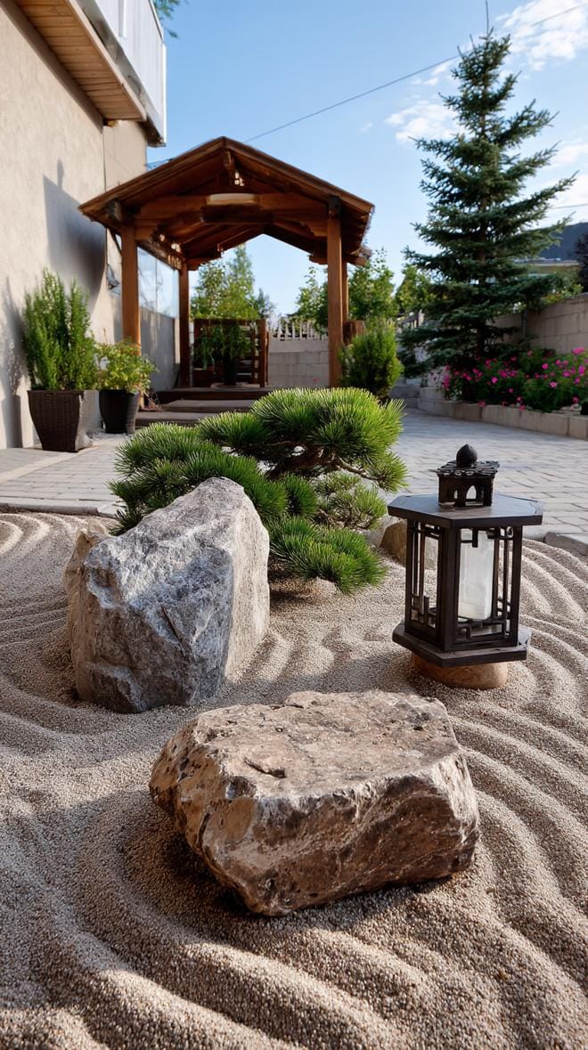 31 Rock Garden Ideas That Transform Any Outdoor Space 135 28. Zen garden with sculpted gravel and stone lanterns-1