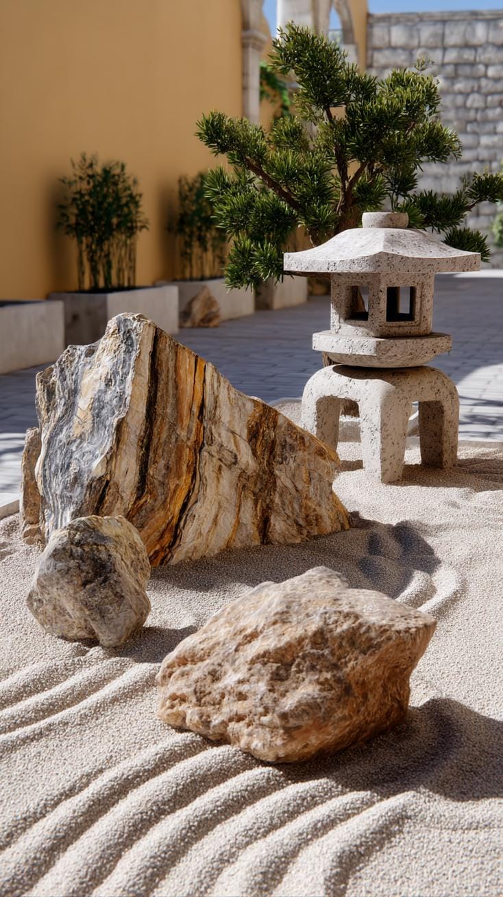 31 Rock Garden Ideas That Transform Any Outdoor Space 138 28. Zen garden with sculpted gravel and stone lanterns-2