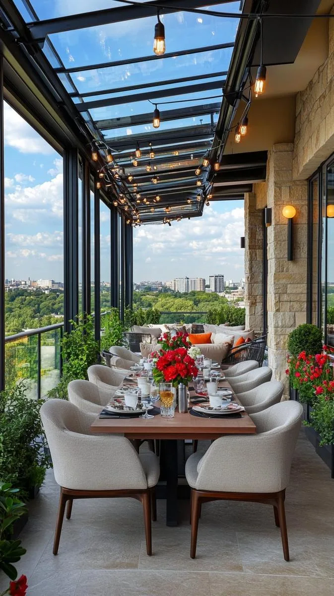 alfresco dining zone under a glass-covered patio roof 1