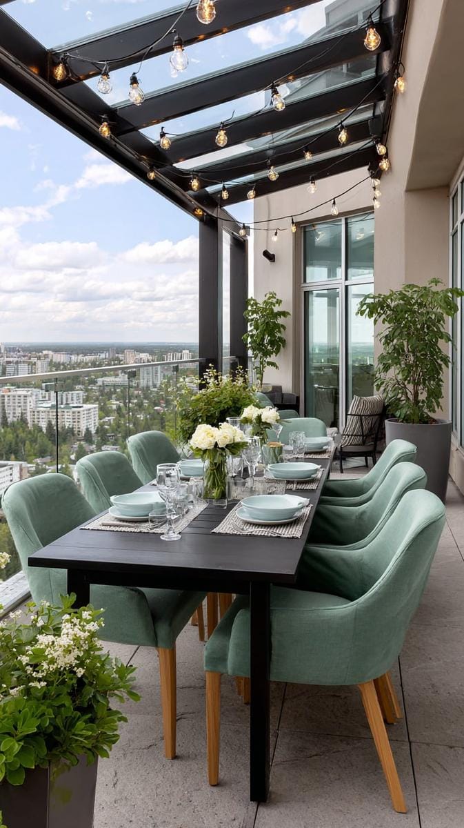 alfresco dining zone under a glass-covered patio roof 1