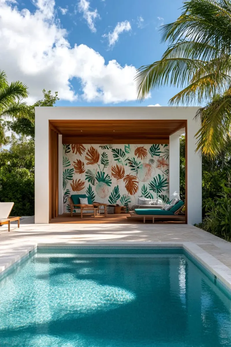 artistic mural-painted cabana for a statement backyard feature 1