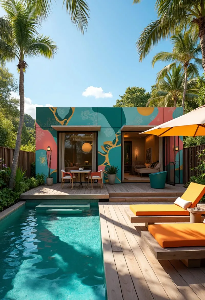 artistic mural-painted cabana for a statement backyard feature 1