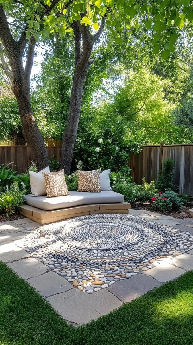23 Inspiring Backyard No Deck Ideas to Try This Season 12 artistic pebble mosaic rug for a barefoot meditation area 1