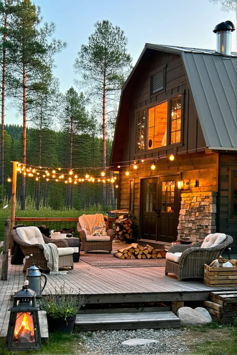 21 Small Barn House Designs with Modern Rustic Charm 42 barn home with outdoor fireplace and wrap deck 1