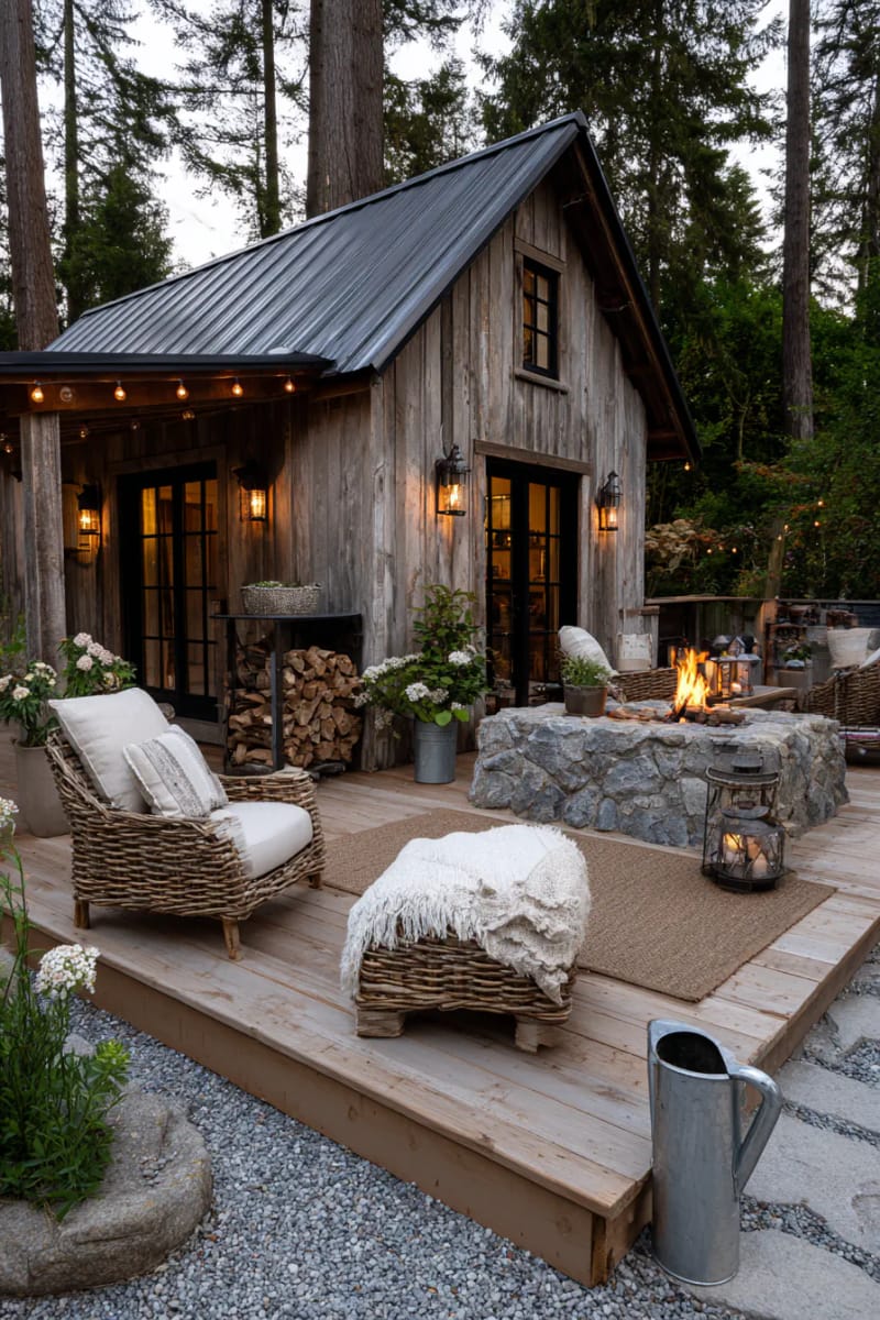 21 Small Barn House Designs with Modern Rustic Charm 43 barn home with outdoor fireplace and wrap deck 1