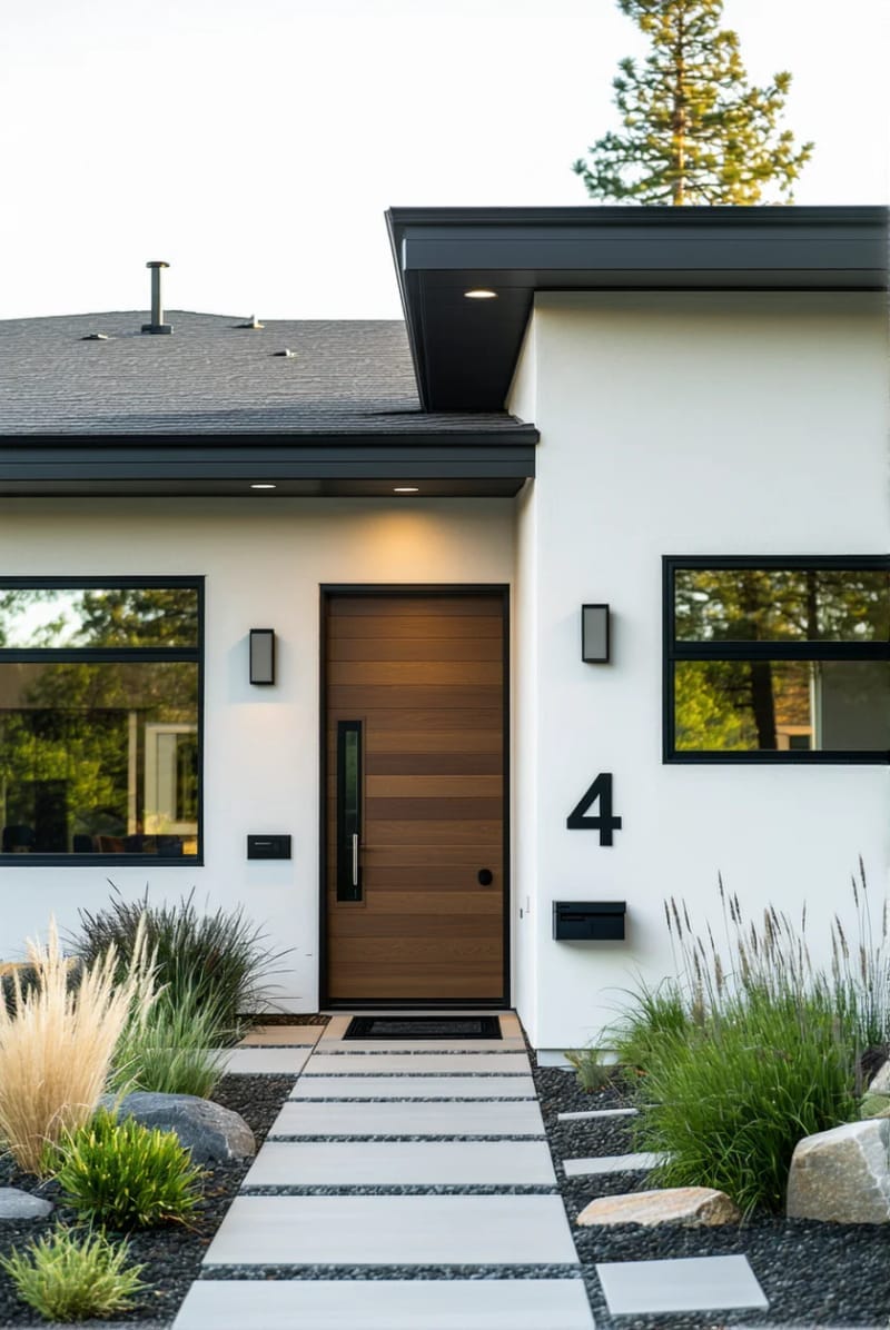 bold geometric house numbers on a sleek ranch facade 1