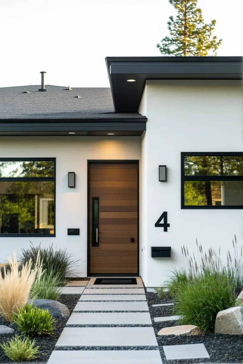 19 Ranch Style Home Exteriors to Inspire Your Next Makeover 64 bold geometric house numbers on a sleek ranch facade 1