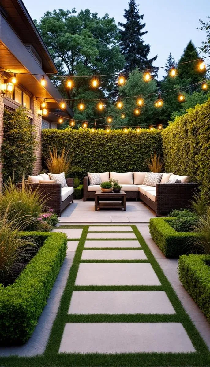 15 Smaller Backyard Landscaping Ideas That Maximize Space & Style 47 boxwood-lined patio with geometric layout 1