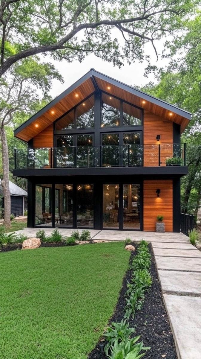 cantilevered upper level with panoramic balcony and glass railings 1