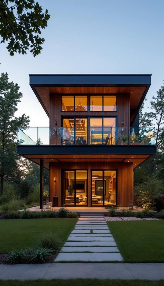 cantilevered upper level with panoramic balcony and glass railings 1