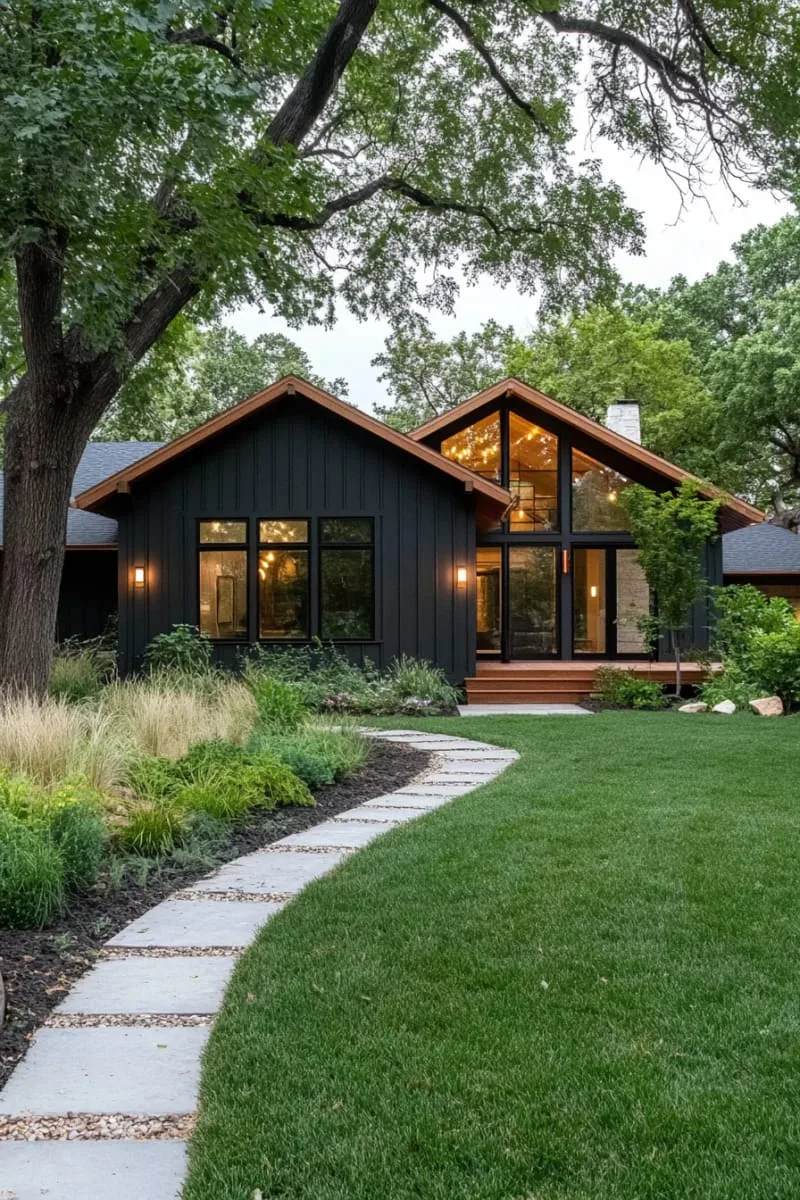 19 Ranch Style Home Exteriors to Inspire Your Next Makeover 68 charcoal gray ranch home with copper gutter detailing 1