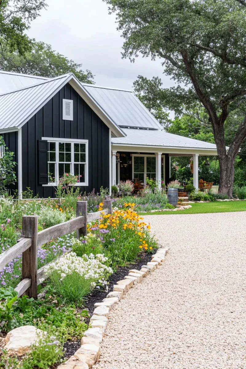 circular driveway edged with rustic split-rail fencing 1
