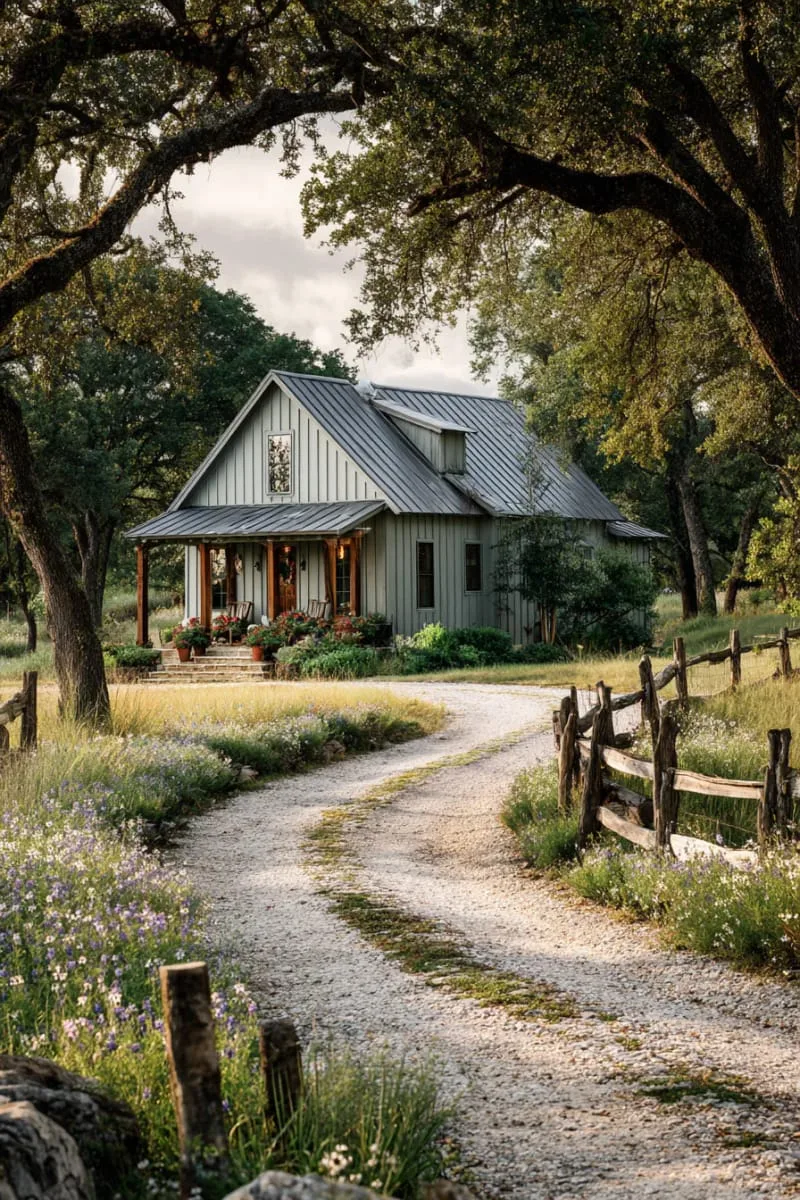 circular driveway edged with rustic split-rail fencing 1