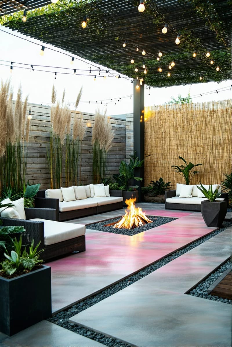 15 Unique Concrete Backyard Ideas for Creative Outdoor Style 34 color-dyed concrete patio in ombré tones for a bold artistic statement 1