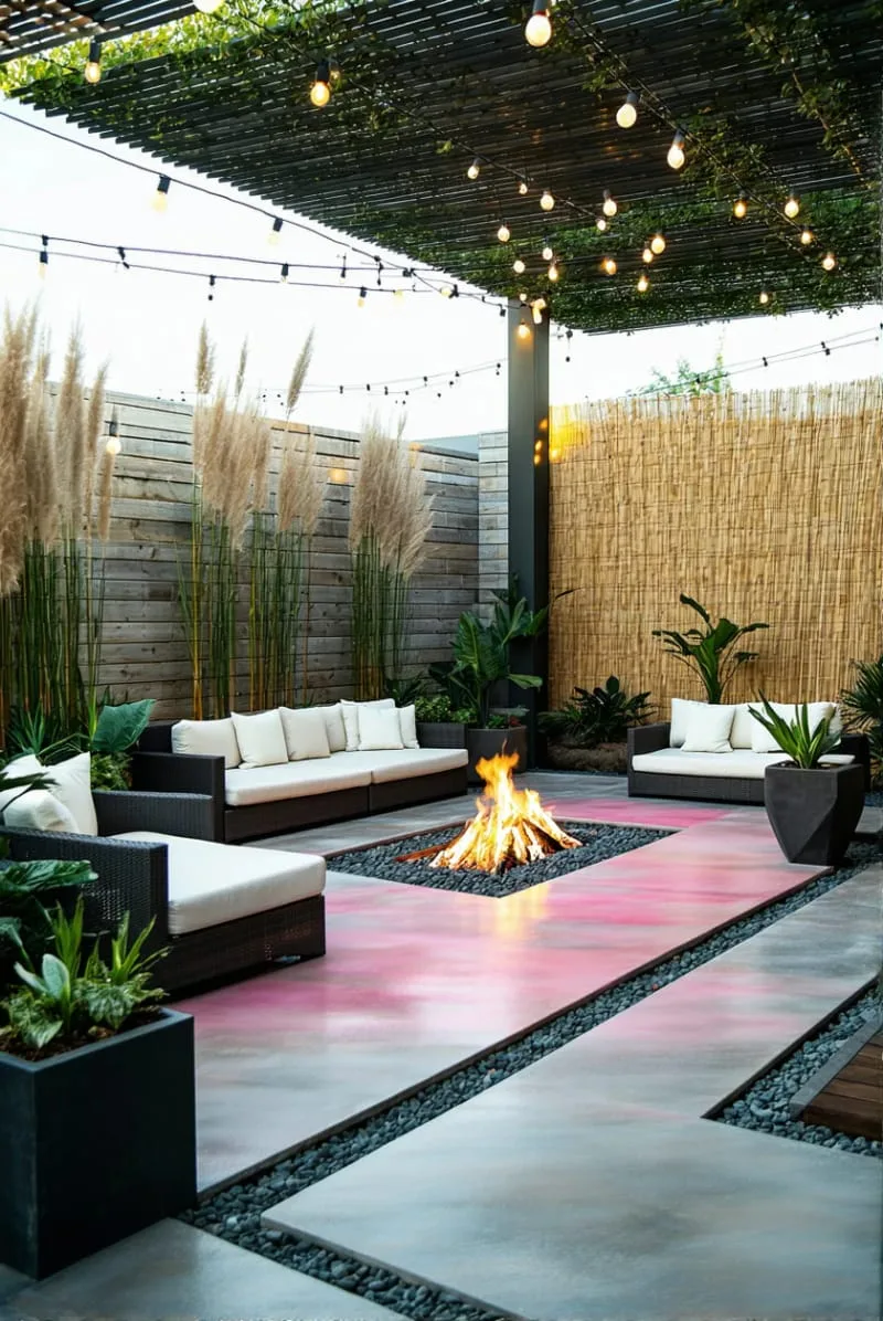 15 Unique Concrete Backyard Ideas for Creative Outdoor Style 33 color-dyed concrete patio in ombré tones for a bold artistic statement 1