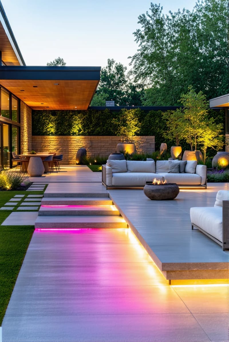 15 Unique Concrete Backyard Ideas for Creative Outdoor Style 35 color-dyed concrete patio in ombré tones for a bold artistic statement 1
