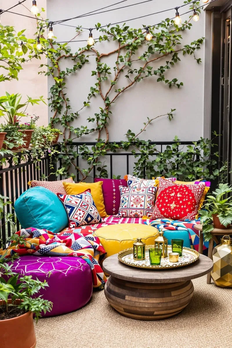 colorful moroccan poufs and patterned throws for a vibrant retreat 1