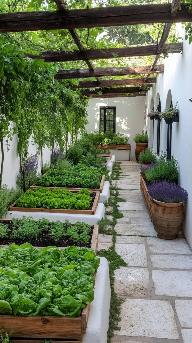 compact raised vegetable beds bordered by aromatic lavender and thyme 1