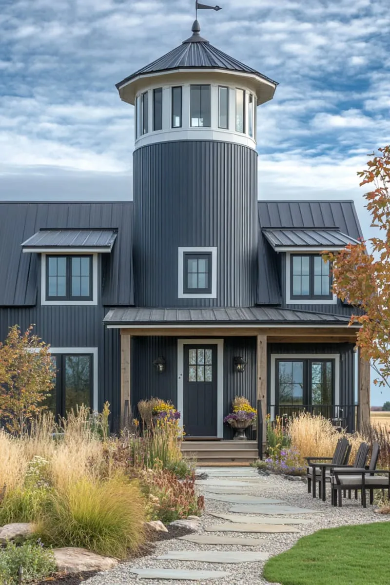 compact silo-inspired tower as an entryway feature 1