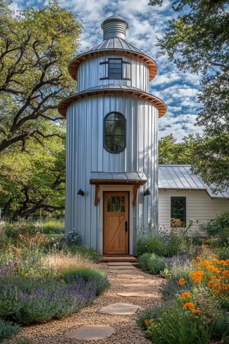 compact silo-inspired tower as an entryway feature 1