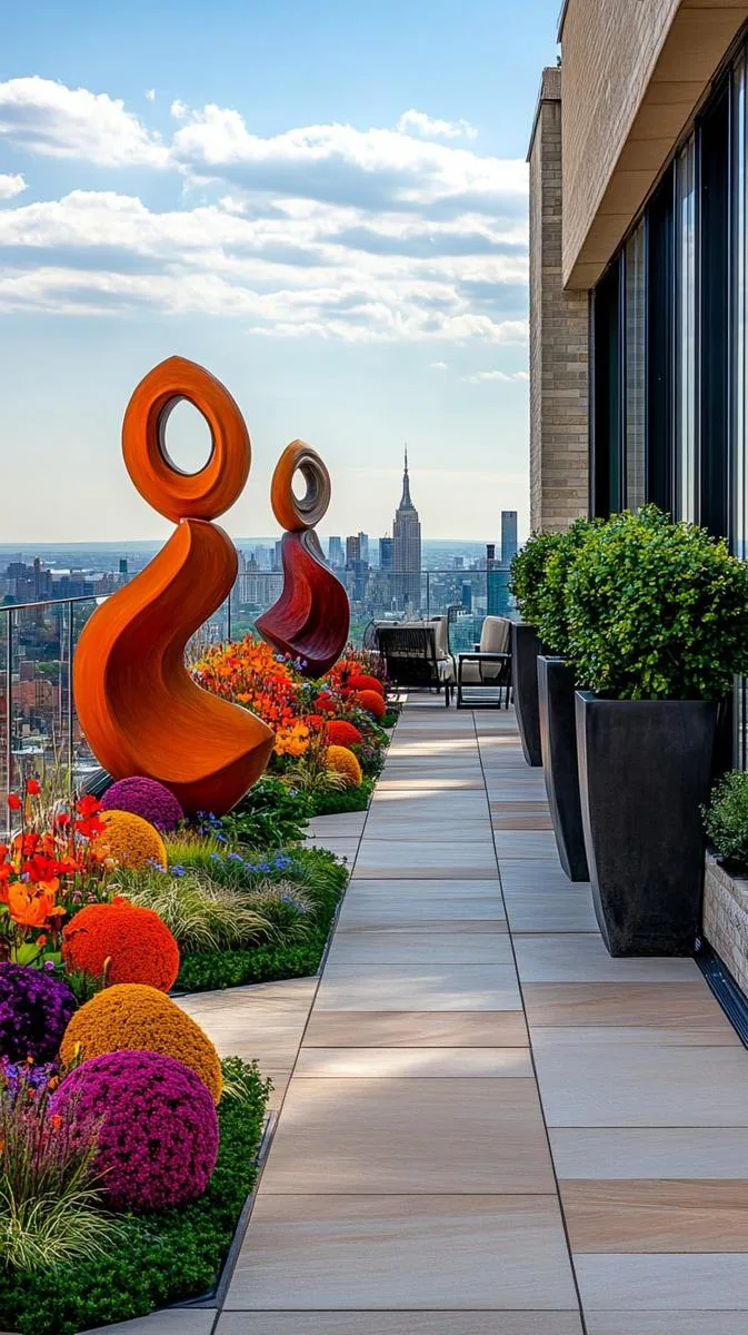 contemporary art sculpture path surrounded by native wildflowers 1