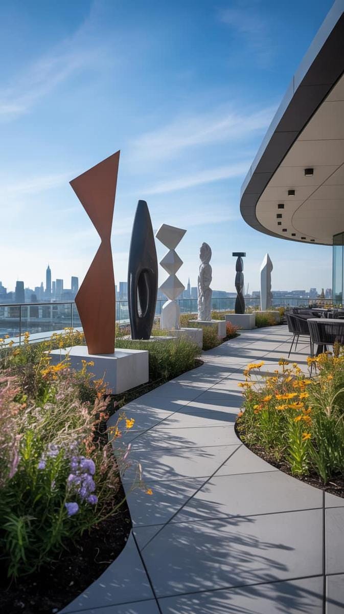 contemporary art sculpture path surrounded by native wildflowers 1