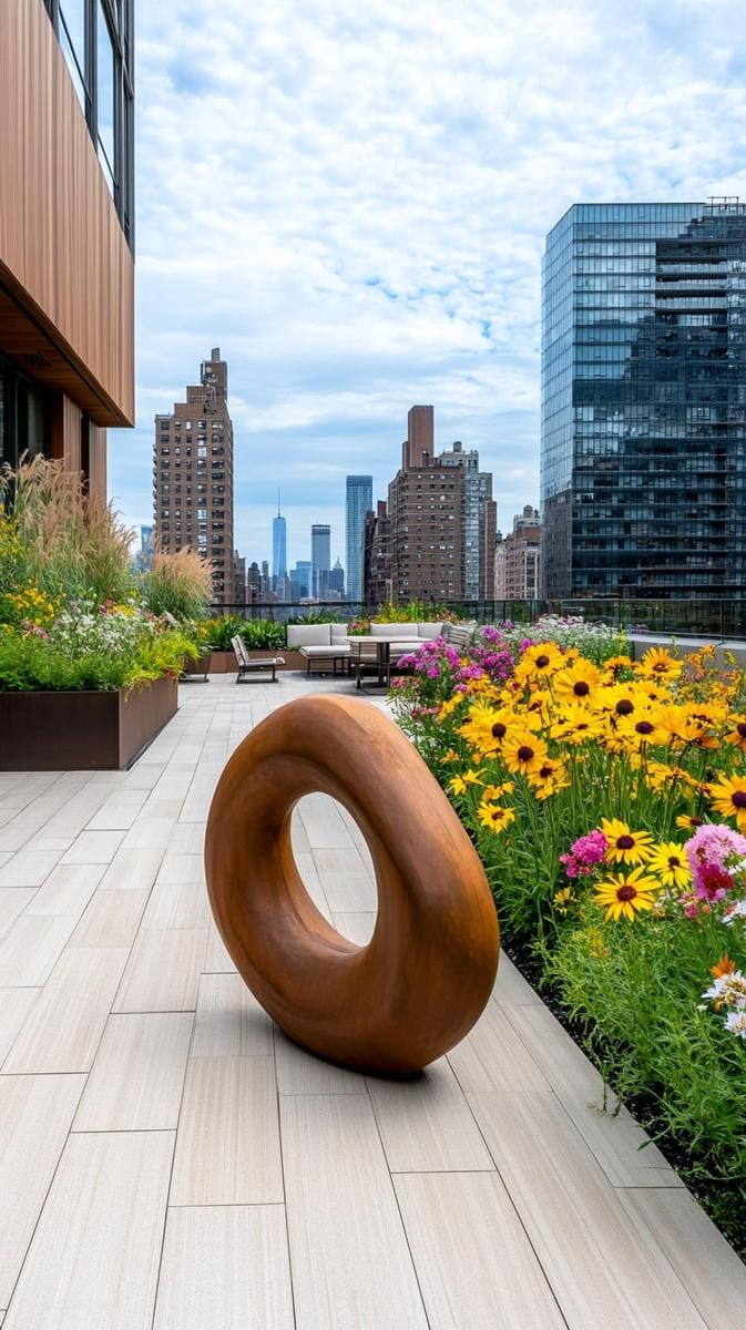 contemporary art sculpture path surrounded by native wildflowers 1