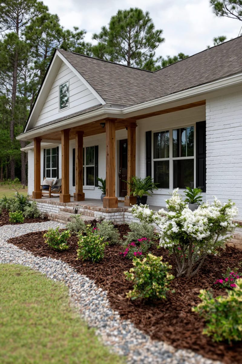 contrasting painted brick and shiplap for a fresh ranch look 1