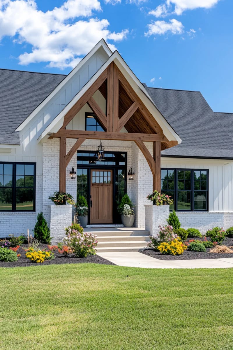 contrasting painted brick and shiplap for a fresh ranch look 1