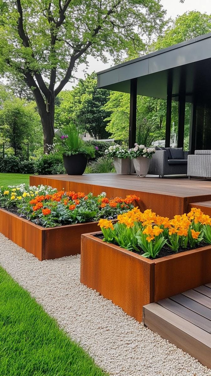 corten steel edging for modern garden beds 1