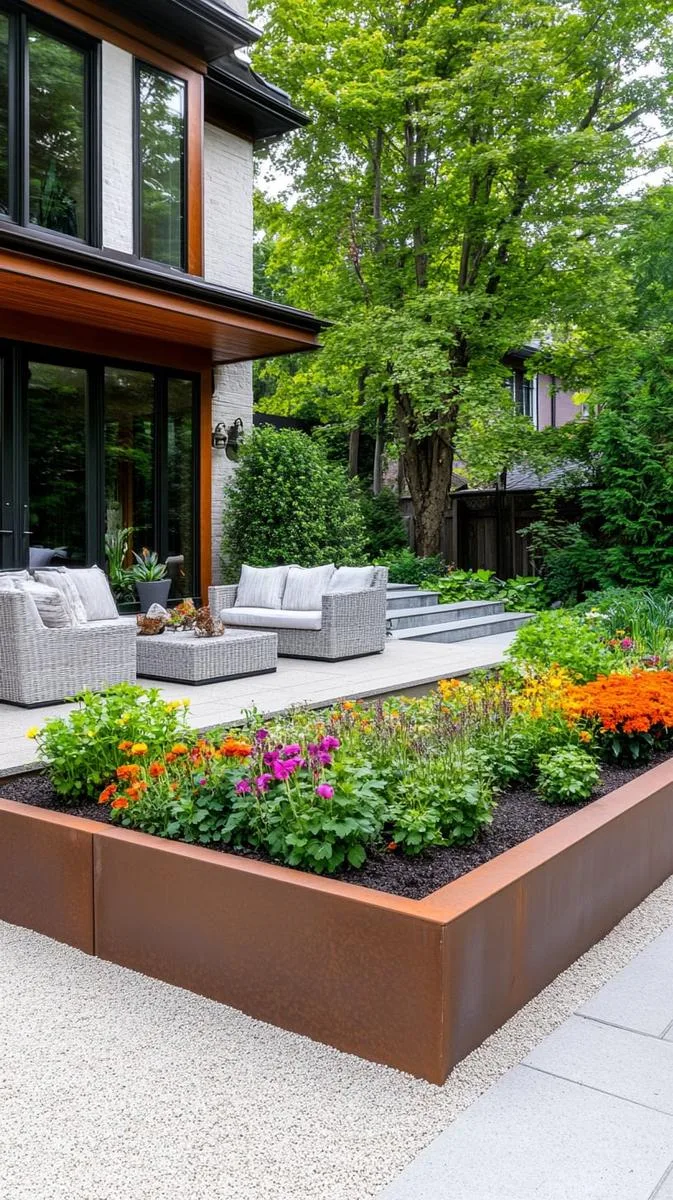 corten steel edging for modern garden beds 1