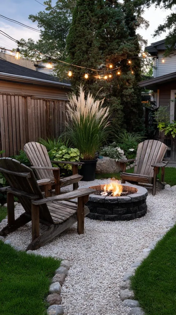 15 Smaller Backyard Landscaping Ideas That Maximize Space & Style 24 cozy firepit circle with pea gravel base 1