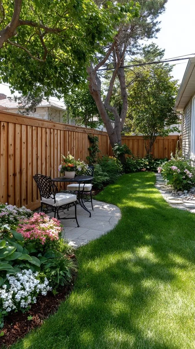 15 Smaller Backyard Landscaping Ideas That Maximize Space & Style 12 curved flower beds along privacy fence 1
