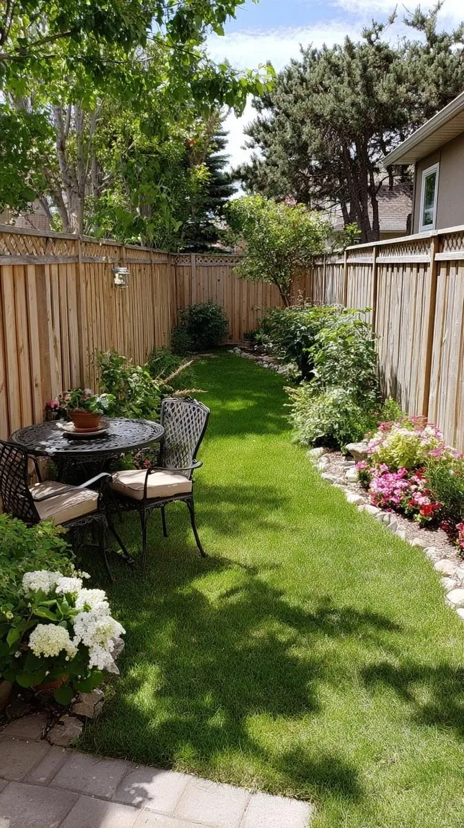 15 Smaller Backyard Landscaping Ideas That Maximize Space & Style 14 curved flower beds along privacy fence 1