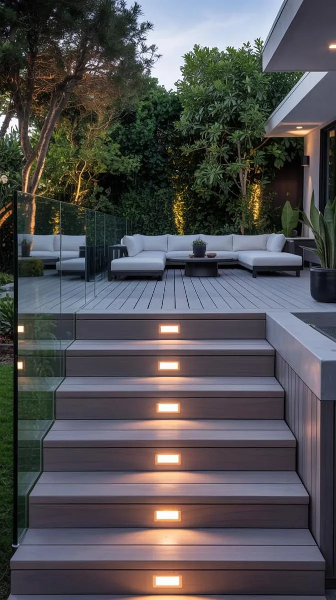 deck with glass panels and led-lit steps for a modern touch 1