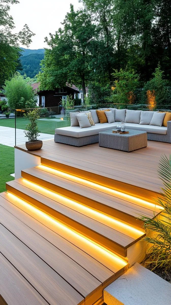 deck with glass panels and led-lit steps for a modern touch 1