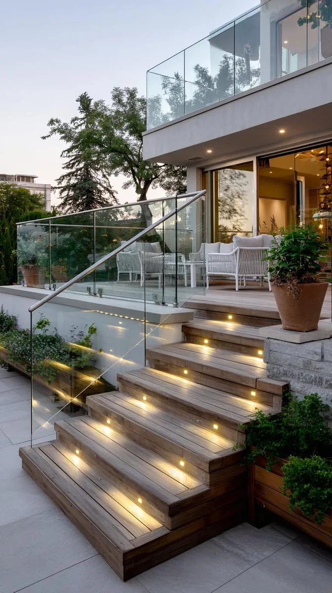 deck with glass panels and led-lit steps for a modern touch 1