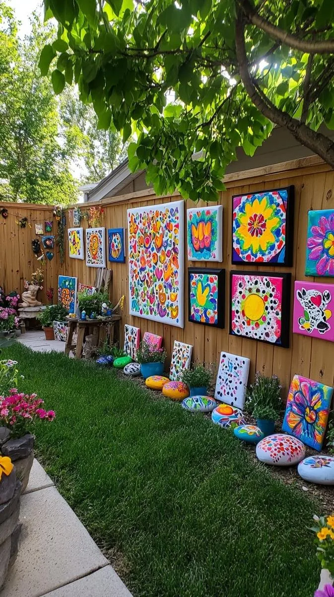 diy outdoor gallery with weatherproof art and painted stones 1