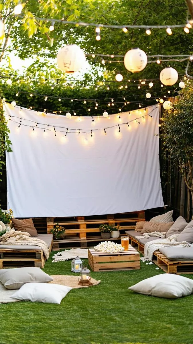 diy outdoor movie nook with pallet seating and cozy throws 1