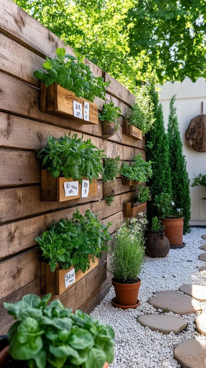 diy pallet herb garden along a sunny fence 1