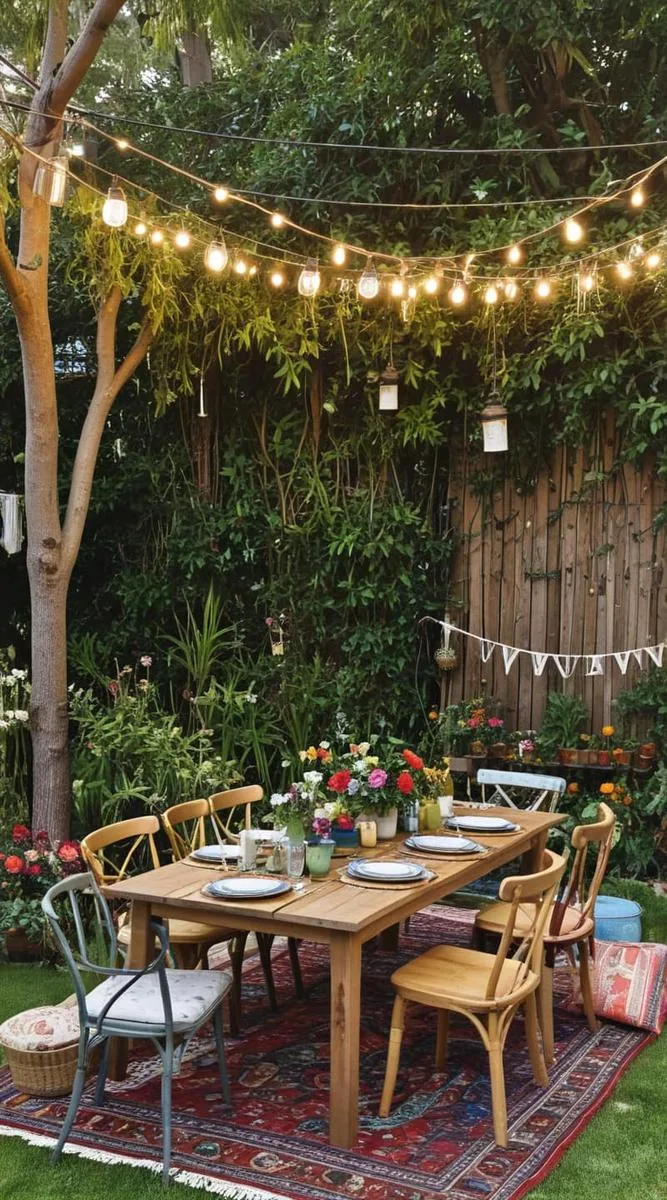 eclectic outdoor dining area using mismatched vintage furniture 1