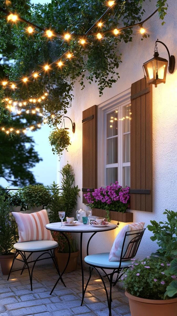 fairy light canopy over a bistro dining nook 1