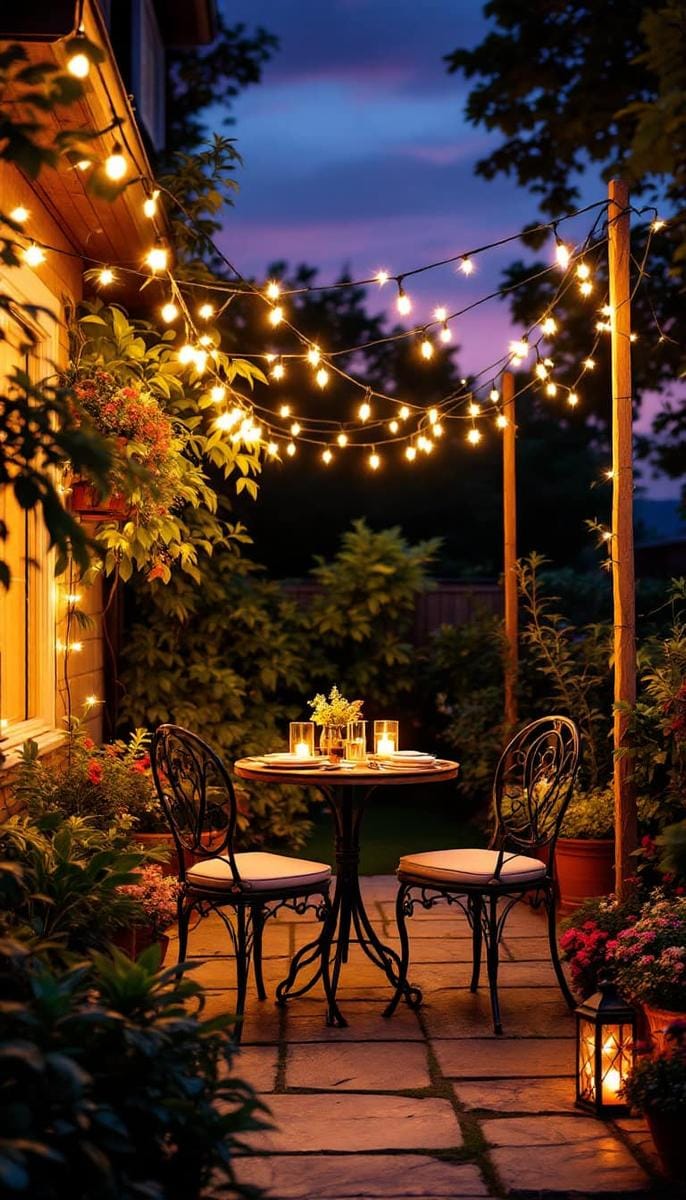 fairy light canopy over a bistro dining nook 1