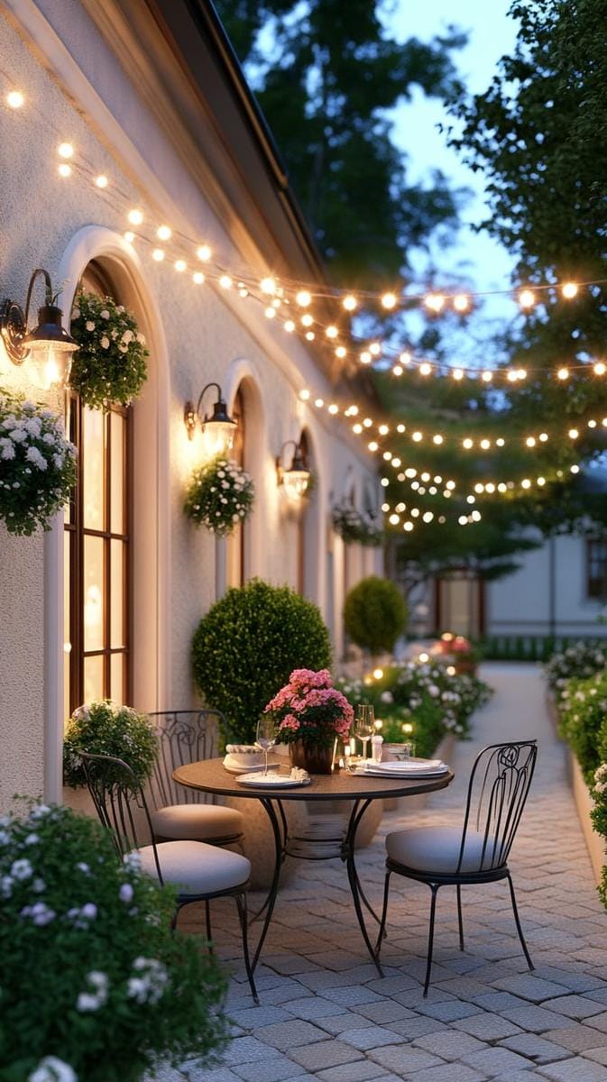 fairy light canopy over a bistro dining nook 1
