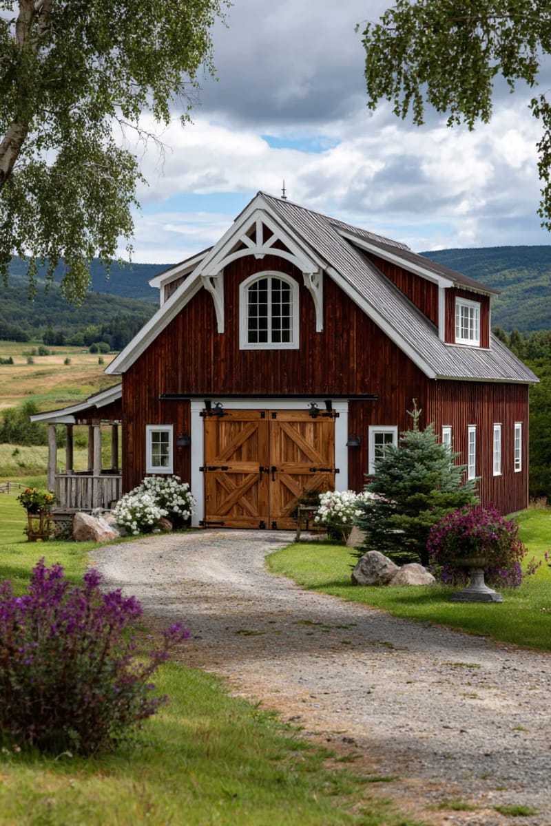 21 Small Barn House Designs with Modern Rustic Charm 63 farmhouse barn hybrid with tall entry and railing 1