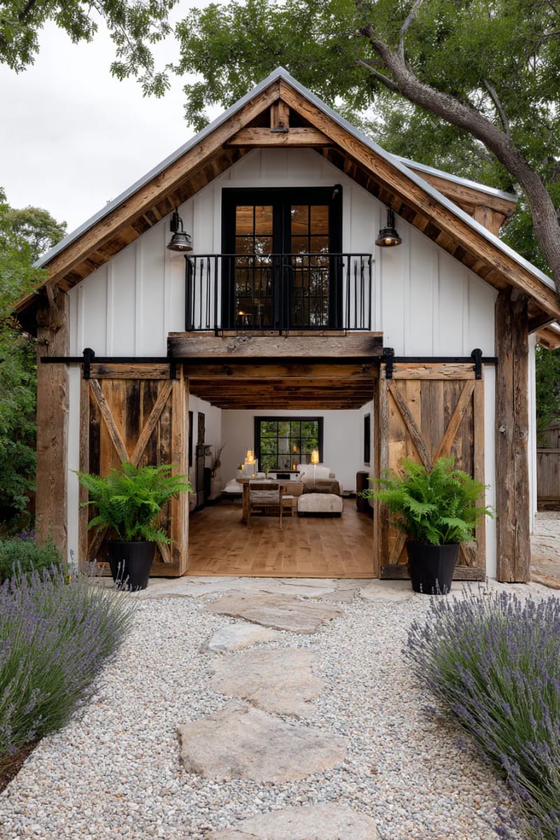 21 Small Barn House Designs with Modern Rustic Charm 64 farmhouse barn hybrid with tall entry and railing 1