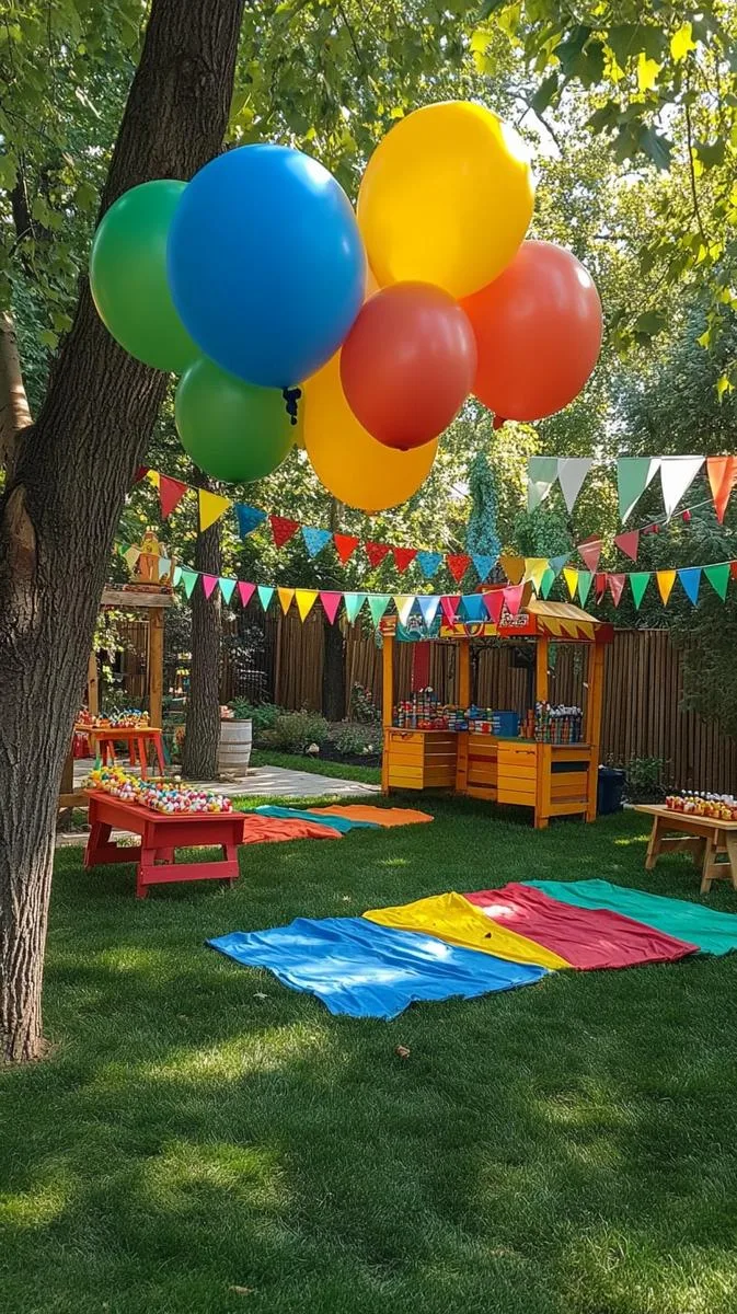 festive backyard carnival zone with vintage games and bunting 1
