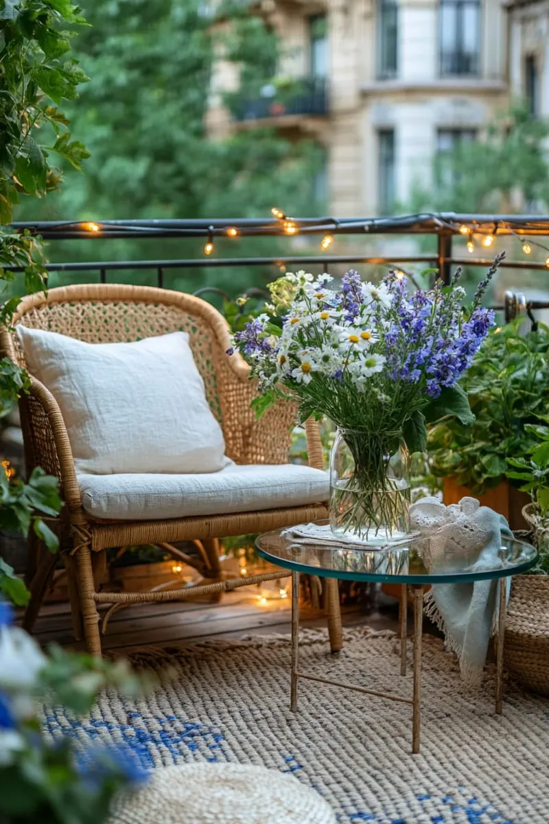 floating glass coffee table with a vase of fresh-cut wildflowers 1
