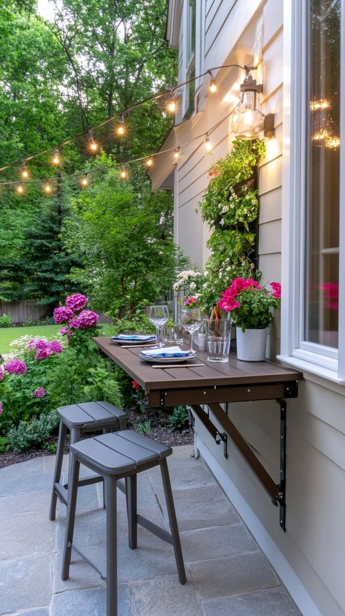 fold-down bar table attached to the exterior wall 1