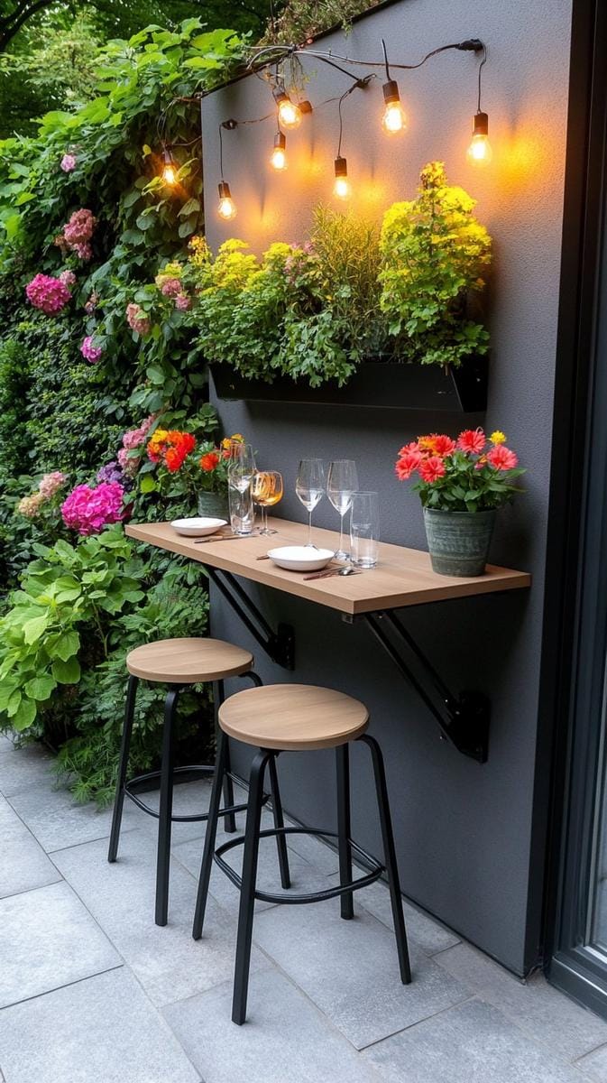 fold-down bar table attached to the exterior wall 1